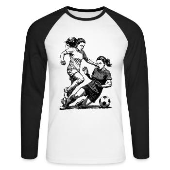 Duel sur le terrain ! Maillot pour footballeuses. - T-shirt baseball manches longues Homme - blanc/noir - Devant - Nik (191cm)