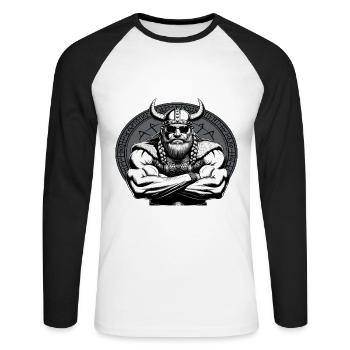 VA-THOR WIKINGER Vater Papa Viking Vatertag - Unisex Baseballshirt langarm - Weiß/Schwarz - Vorne - Nik (191cm)