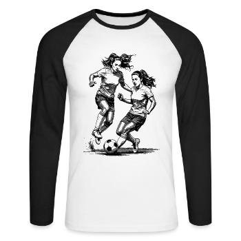 Frauenmannschaft-Style! T-Shirt im Frauenfußball. - Unisex Baseballshirt langarm - Weiß/Schwarz - Vorne - Nik (191cm)