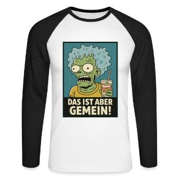 Zombie mit Slush – Das ist aber gemein! - Unisex Baseballshirt langarm - Weiß/Schwarz - Vorne - Nik (191cm)