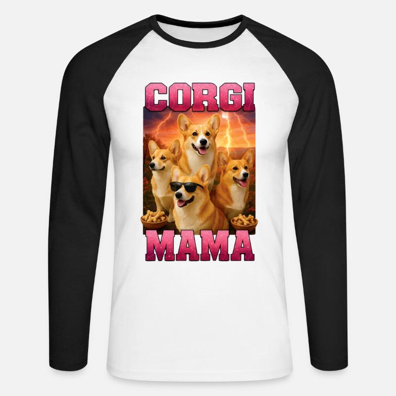 Corgi - Unisex Baseballshirt langarm - Weiß/Schwarz