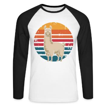 Rétro Vintage Lama Amoureux des animaux Lama Cadeaux - T-shirt baseball manches longues Homme - blanc/noir - Devant - Nik (191cm)