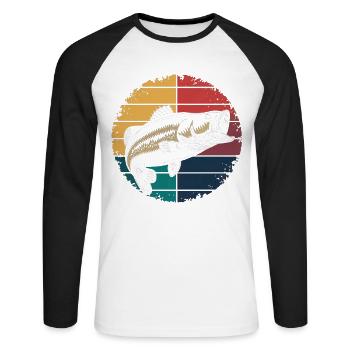 Retro Bass Fish Largemouth Bass Fishing Fisherman - Unisex Long Sleeve Baseball T-Shirt - white/black - Front - Nik (191cm)