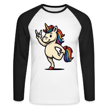 Einhorn Rockhorn Sprüche Fun Design - Unisex Baseballshirt langarm - Weiß/Schwarz - Vorne - Nik (191cm)