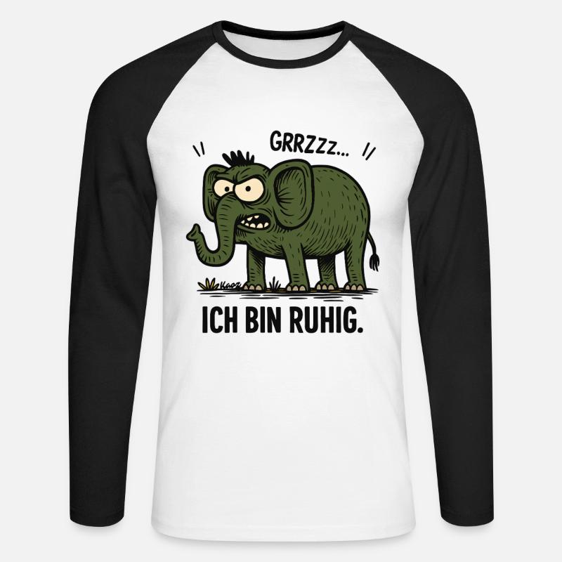 Wütender Elefant – Ich bin ruhig. - Unisex Baseballshirt langarm - Weiß/Schwarz
