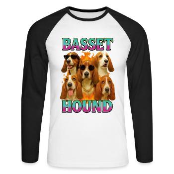 Basset - Unisex Baseballshirt langarm - Weiß/Schwarz - Vorne - Nik (191cm)