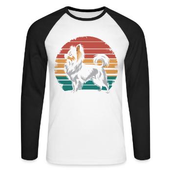 Rétro Vintage Papillon Chien Amoureux de l’Animal Papillon - T-shirt baseball manches longues Homme - blanc/noir - Devant - Nik (191cm)