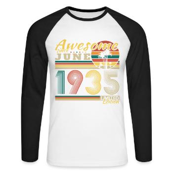 1935 June Vintage Birthday Gift Retro - Unisex Long Sleeve Baseball T-Shirt - white/black - Front - Nik (191cm)