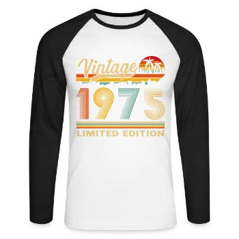 1975 Vintage Retro Geburtstagsgeschenk - Unisex Baseballshirt langarm - Weiß/Schwarz - Vorne - Nik (191cm)