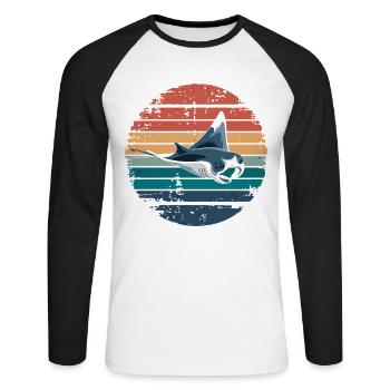 Manta Ray Retro Vintage Ocean Animal Sea Lover - Unisex Baseballshirt langarm - Weiß/Schwarz - Vorne - Nik (191cm)