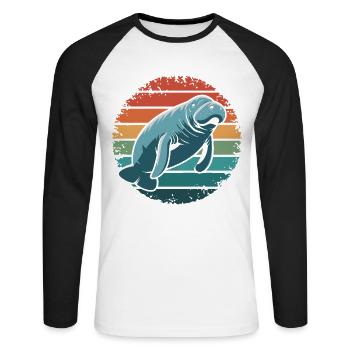Manatee Retro Vintage Ocean Animal Funny Sea Cow - Unisex Baseballshirt langarm - Weiß/Schwarz - Vorne - Nik (191cm)