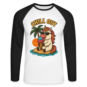 Einhorn Urlaub Insel Eis Ferien Geschenk - Unisex Baseballshirt langarm - Weiß/Schwarz - Vorne - Nik (191cm)