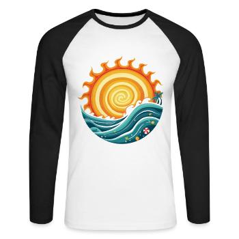 Sonne & Urlaub Shirt – Summer Vibes Design - Unisex Baseballshirt langarm - Weiß/Schwarz - Vorne - Nik (191cm)