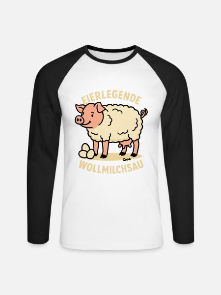 Eierlegende Wollmilchsau Cartoon - Unisex Baseballshirt langarm - Weiß/Schwarz