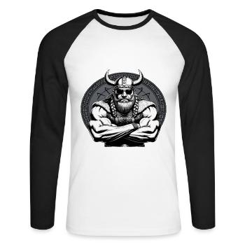 VA-THOR WIKINGER Vater Papa Viking Vatertag - Unisex Baseballshirt langarm - Weiß/Schwarz - Vorne - Nik (191cm)