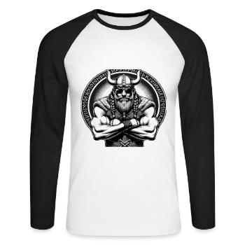 VA-THOR WIKINGER Vater Papa Viking Vatertag - Unisex Baseballshirt langarm - Weiß/Schwarz - Vorne - Nik (191cm)