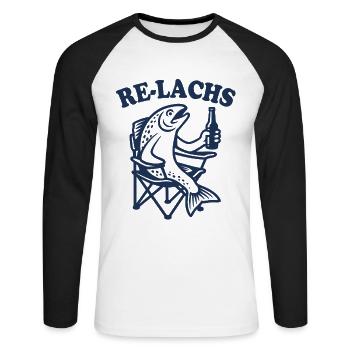 Re-Lachs Relax - Fisch - Angler Geschenk - Unisex Baseballshirt langarm - Weiß/Schwarz - Vorne - Nik (191cm)