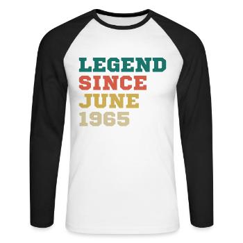 Légende depuis juin 1965 cadeau d’anniversaire - T-shirt baseball manches longues Homme - blanc/noir - Devant - Nik (191cm)