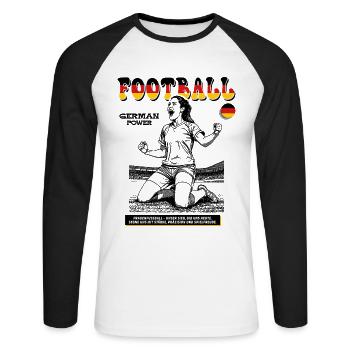 Deutschland Fußballerin Shirt: Tor mit Übersicht - Unisex Baseballshirt langarm - Weiß/Schwarz - Vorne - Nik (191cm)