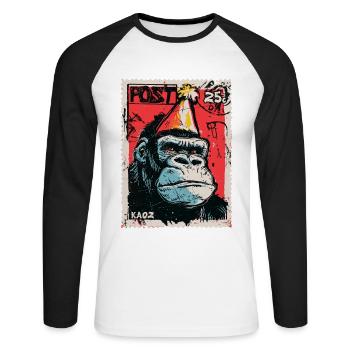 Gorilla with party hat on a postage stamp - Unisex Long Sleeve Baseball T-Shirt - white/black - Front - Nik (191cm)
