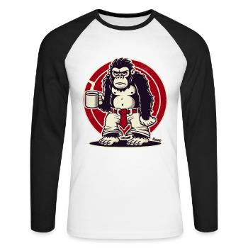 Schlechte Laune Affee mit Kaffee - Unisex Baseballshirt langarm - Weiß/Schwarz - Vorne - Nik (191cm)