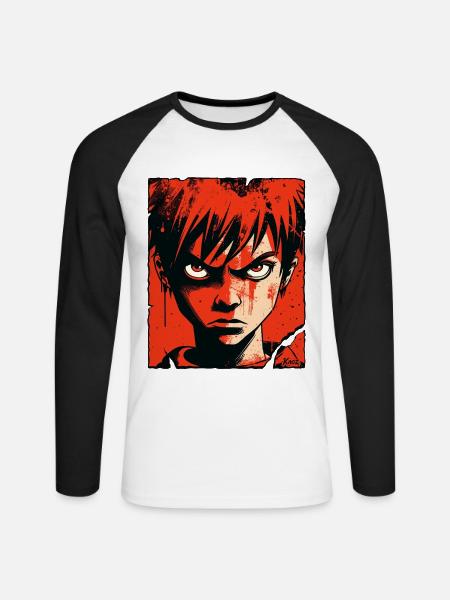 Wütender Junge im roten Comic-Stil - Unisex Baseballshirt langarm - Weiß/Schwarz