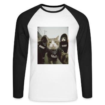 gangster chats rue style drôle Selfie motif - T-shirt baseball manches longues Homme - blanc/noir - Devant - Nik (191cm)