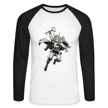 Hammersbald – Nordischer Gott der Ungeduld - Unisex Baseballshirt langarm - Weiß/Schwarz - Vorne - Nik (191cm)