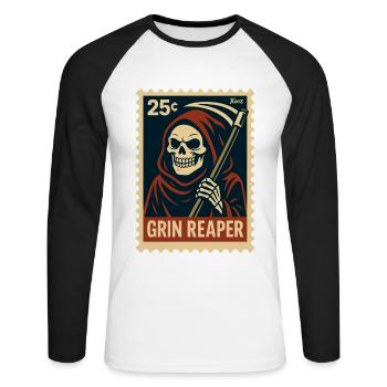 The Grinning Grim Reaper - Unisex Long Sleeve Baseball T-Shirt - white/black - Front - Nik (191cm)