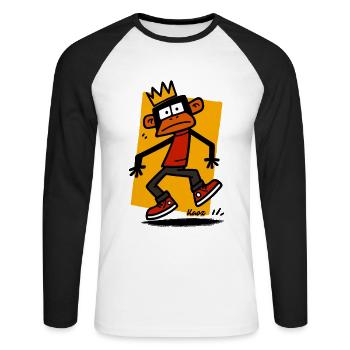 Singe avec une couronne – Le prince confus - T-shirt baseball manches longues Homme - blanc/noir - Devant - Nik (191cm)