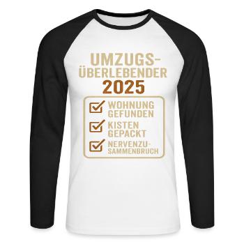 Umzug 2025 Wohnung Umzüge - Unisex Baseballshirt langarm - Weiß/Schwarz - Vorne - Nik (191cm)