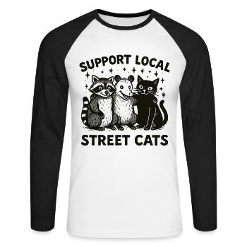 raton laveur opossum, soutenez les chats des rues locaux - T-shirt baseball manches longues Homme - blanc/noir - Devant - Nik (191cm)