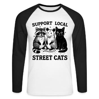 raton laveur opossum, soutenez les chats des rues locaux - T-shirt baseball manches longues Homme - blanc/noir - Devant - Nik (191cm)