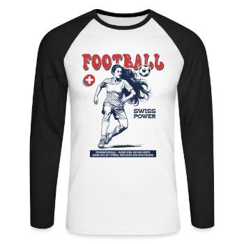 Suisse Fußballspielerin Shirt: Foulspiel mit Stil - Unisex Baseballshirt langarm - Weiß/Schwarz - Vorne - Nik (191cm)