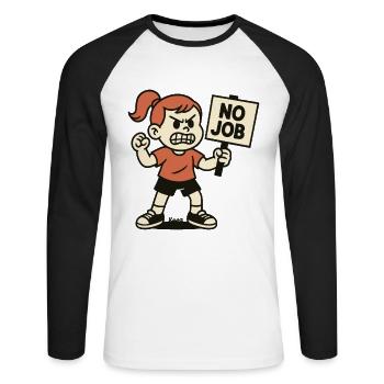 NO JOB – Angry child with protest sign - Unisex Long Sleeve Baseball T-Shirt - white/black - Front - Nik (191cm)