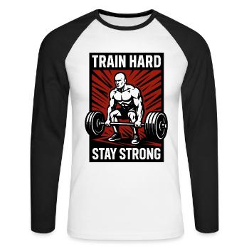 Train Hard Fitness Motivation Design - Unisex Baseballshirt langarm - Weiß/Schwarz - Vorne - Nik (191cm)