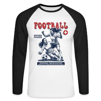 Foul mit Ansage: Swiss Fußballspielerin Shirt - Unisex Baseballshirt langarm - Weiß/Schwarz - Vorne - Nik (191cm)