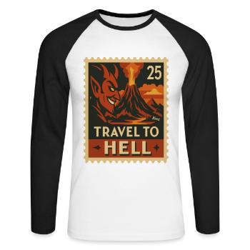Devilish Journey to Hell as a stamp - Unisex Long Sleeve Baseball T-Shirt - white/black - Front - Nik (191cm)