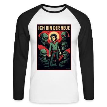 Ich bin der Neue – Zwischen den Untoten - Unisex Baseballshirt langarm - Weiß/Schwarz - Vorne - Nik (191cm)
