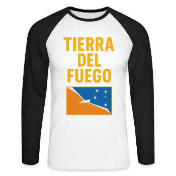 Feuerland - Unisex Baseballshirt langarm - Weiß/Schwarz - Vorne - Nik (191cm)