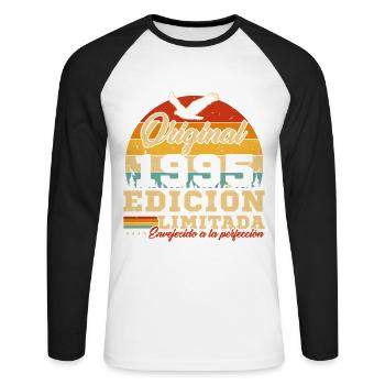 30 ans 1995 Vintage Rétro Cadeau d’anniversaire - T-shirt baseball manches longues Homme - blanc/noir - Devant - Nik (191cm)