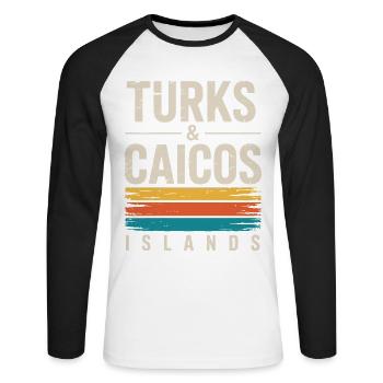 Turks- und Caicosinseln - Unisex Baseballshirt langarm - Weiß/Schwarz - Vorne - Nik (191cm)