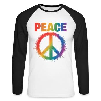 Peace Regenbogen Queer LGBTQ+ Pride Day - Unisex Baseballshirt langarm - Weiß/Schwarz - Vorne - Nik (191cm)