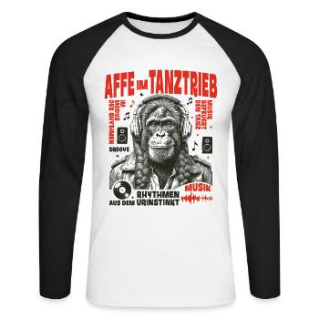 Funk Rock Shirt: Zopf-Affe im Groovegewitter - Unisex Baseballshirt langarm - Weiß/Schwarz - Vorne - Nik (191cm)