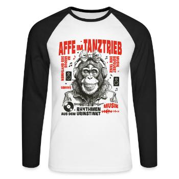 Monkey on Beats Shirt : De la musique avec de l’attitude - T-shirt baseball manches longues Homme - blanc/noir - Devant - Nik (191cm)