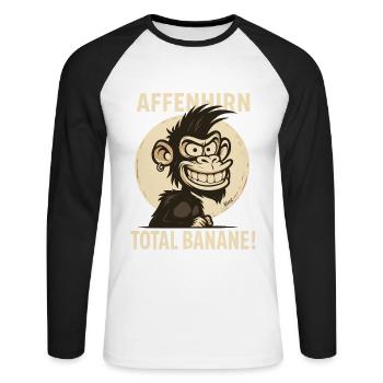 Monkey Brain – Total Banana Cartoon Monkey - Unisex Long Sleeve Baseball T-Shirt - white/black - Front - Nik (191cm)