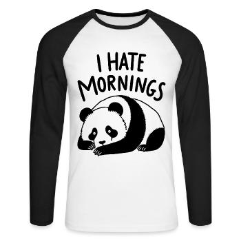 Panda I Hate Mornings Spruch - Unisex Baseballshirt langarm - Weiß/Schwarz - Vorne - Nik (191cm)