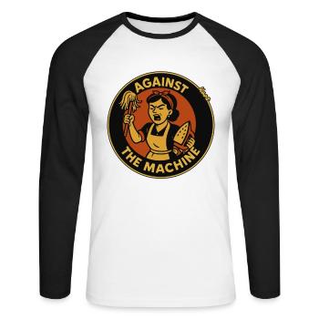 Hausarbeit Hausfrau Gegen die Maschine! - Unisex Baseballshirt langarm - Weiß/Schwarz - Vorne - Nik (191cm)