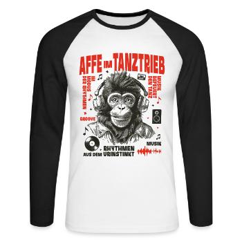 Monkey Beats Shirt : Fête de rue avec écouteurs - T-shirt baseball manches longues Homme - blanc/noir - Devant - Nik (191cm)