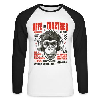 Monochrome T-Shirt – Young Chimpanzee Jungle Vibes - Unisex Long Sleeve Baseball T-Shirt - white/black - Front - Nik (191cm)